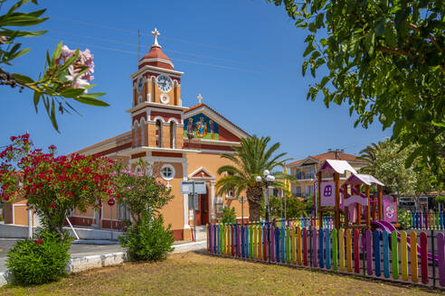 View of Church of Agios Gerasimos in Skala, Skala, Kefalonia, Ionian Islands, Greek Islands, Greece, Europe - RHPLF28783