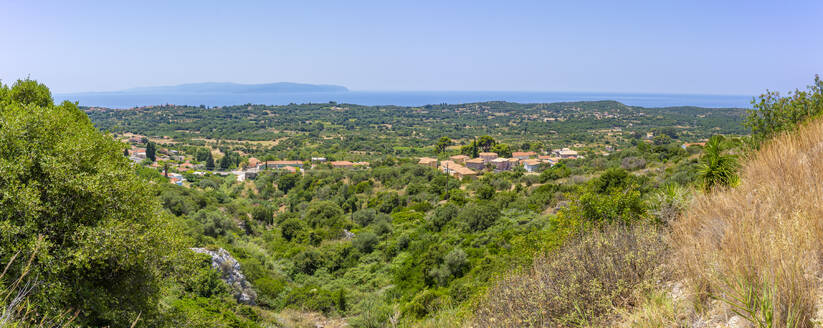 View of olive groves and coastline near Lourdata, Kefalonia, Ionian Islands, Greek Islands, Greece, Europe - RHPLF28792