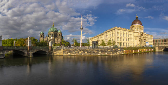 View of Berlin Cathedral, Berliner Fernsehturm, Berliner Schloss and Spree river, Museum Island, Mitte, Berlin, Germany, Europe - RHPLF28837