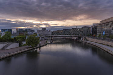 View of the River Spree from Paul Loebe Building at sunset, German Parliament building, Mitte, Berlin, Germany, Europe - RHPLF28858