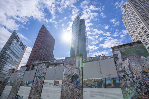 View of Berlin Wall segments and buildings on Potsdamer Platz, Mitte, Berlin, Germany, Europe - RHPLF28866