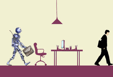 Illustration of robot replacing office worker - GWAF00344