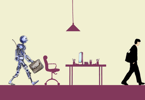 Illustration eines Roboters, der einen Büroangestellten ersetzt - GWAF00344