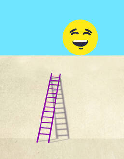 Smiley face on top of wall with ladder in foreground - GWAF00355