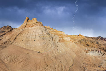 Rough mountains in National Park in Utah on stormy overcast day with lightnings - ADSF48324