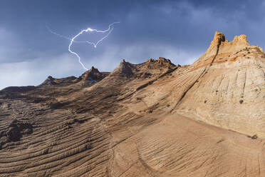 Rough mountains in National Park in Utah on stormy overcast day with lightnings - ADSF48325