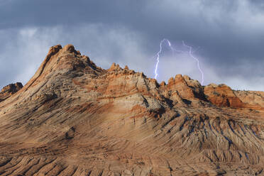 Rough mountains in National Park in Utah on stormy overcast day with lightnings - ADSF48330