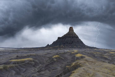 Rough mountains in National Park in Utah on stormy overcast day with lightnings - ADSF48332