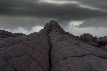 Rough mountains in National Park in Utah on stormy overcast day with lightnings - ADSF48339