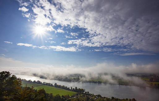 Deutschland, Bayern, Nebel über der Donau bei Regensburg - WWF06576