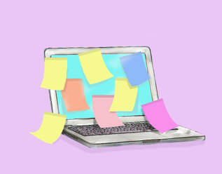 Laptop covered with colorful adhesive notes - GWAF00360