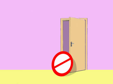 Verbotsschild auf offener Tür vor rosa Hintergrund - GWAF00380