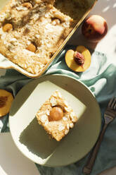 Slice of peach pie with almonds - ONAF00662