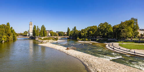 Germany, Bavaria, Munich, Panoramic view of Deutsches Museum and Isar river - WDF07428