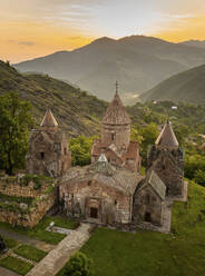 Aerial view of Goshavank Monastery, a village monastery with memorial carving, Gosh, Tavush Province, Armenia. - AAEF22989