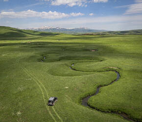 Aerial view of stream of waters near fresh water springs, Nshkhark, Gegharkunik Province, Armenia. - AAEF23007