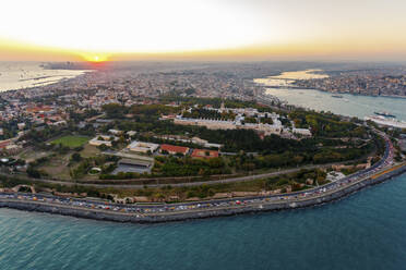 Aerial view of Topkapi Palace, Old City and Golden Horn, Istanbul, Turkey. - AAEF23061