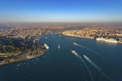 Aerial view of entrance to the Golden Horn, Istanbul, Turkey. - AAEF23066