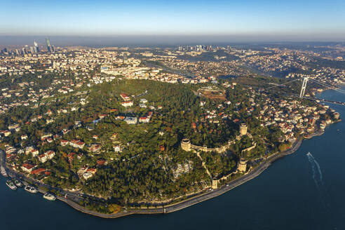 Aerial view of Rumeli Fortress by the Bosphorus, Istanbul, Turkey. - AAEF23072