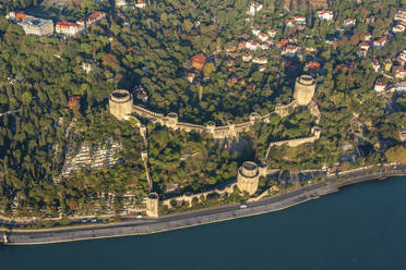 Aerial view of Rumeli Fortress by the Bosphorus, Istanbul, Turkey. - AAEF23073