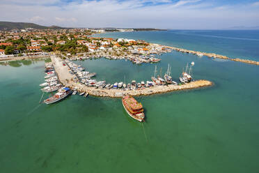 Aerial view of port in seaside town of Cesme in Izmir, Turkey. - AAEF23080