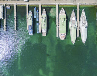 Aerial View of boats docked at Lake Zurich shipping port, Zurich, Switzerland. - AAEF23118