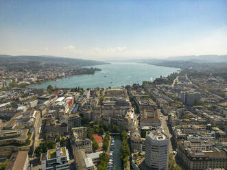 Aerial View of Zurich along the Lake Zurich on a summer day, Zurich, Switzerland. - AAEF23120