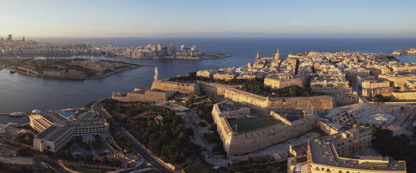 Panoramic aerial view of La Valletta downtown at sunset in Malta. - AAEF23171
