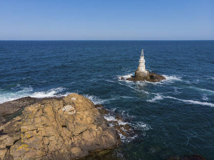 Aerial Drone View of Lighthouse in the Black Sea, Ahtopol, Bulgaria. - AAEF23191