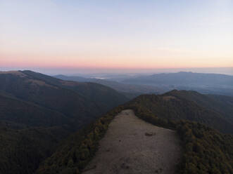 Aerial View on the Top of Peak in Balkan Mountains Before Sunrise, Apriltsi, Lovech, Bulgaria. - AAEF23196