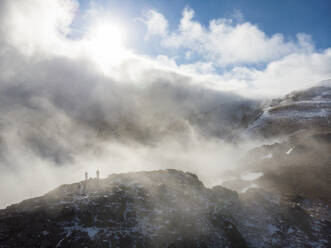 Aerial Drone View of Peeshti mountain peak in winter, Valevtsi, Gabrovo, Bulgaria. - AAEF23201