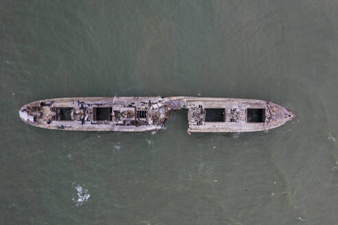 Aerial View of Evangelia Cargo Ship Shipwreck Beached On The Coast, Romania. - AAEF23220