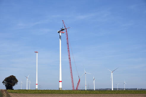 Germany, Rhineland-Palatinate, Flonheim, Construction of large wind turbine - BSCF00670