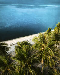 Aerial view of a woman walking on the beach at Balabac, Candaraman Island, Palawan, Philippines. - AAEF23323