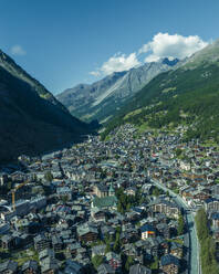 Aerial view of Zermatt, a small town famous for winter destination on the Swiss Alps, Valais, Switzerland. - AAEF23358