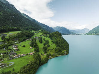 Aerial view of the Brienzersee Lake in summertime, Bern, Switzerland. - AAEF23411