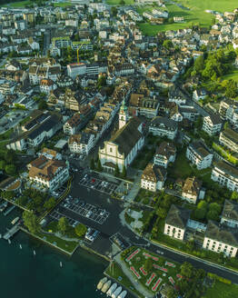 Aerial view of Kussnacht am Rigi, a small town along the Lake Lucerne at sunset, Schwyz, Switzerland. - AAEF23456