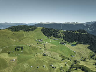 Aerial view of Alpe di Siusi (Seiser Alm) on the Dolomites mountains, Trentino, South Tyrol in Northern Italy. - AAEF23562