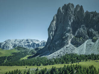 Aerial view of Sassolungo (Langkofel), a mountain peak on the Dolomites mountain range in Trentino, South Tyrol in Northern Italy. - AAEF23581