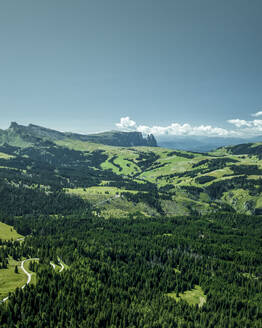 Aerial view of Sciliar Catinaccio Natural Park seen from Sassolungo (Langkofel) on the Dolomites, Trentino, South Tyrol in Northern Italy. - AAEF23589