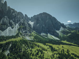 Aerial view of Sassopiatto (Plattkofel), a mountain peak on the Dolomites mountain range in Trentino, South Tyrol in Northern Italy. - AAEF23590