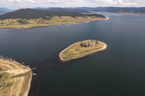 Aerial View of Island of Batak Dam, Rhodope Mountains, Bulgaria. - AAEF23888