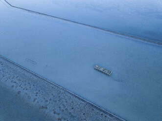 Aerial Drone View of Burgas Salt Lakes in Blue Color, Bulgaria. - AAEF23899