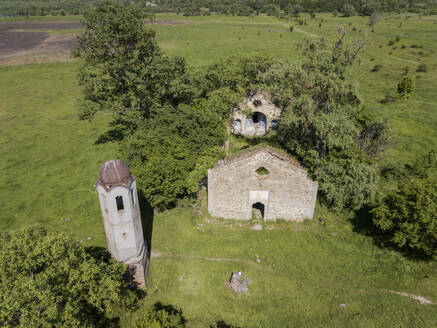 Aerial Drone View of Abandoned Church St. Atanasiy, Bulgaria. - AAEF23907