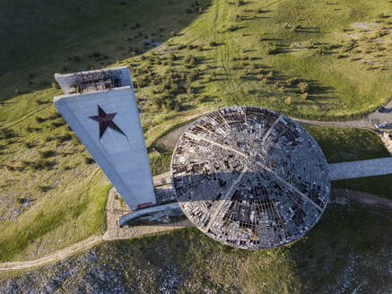 Aerial View of Communist Buzludzha Monument in the Balkan Mountains, Bulgaria. - AAEF23908