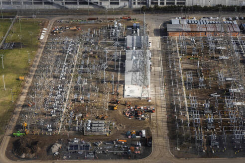 Aerial view of Aerial View of High-Voltage Substation site, Victoria, Australia. - AAEF23936