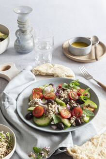 Greek salad with vegan feta cheese made from sunflower seeds - EVGF04392