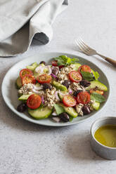 Greek salad with vegan feta cheese made from sunflower seeds - EVGF04394