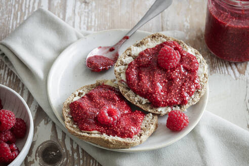 Studio shot of spelt buns with raspberry jam - EVGF04409