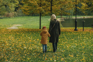 Mutter und Sohn gehen im Herbst im Park spazieren - VSNF01413